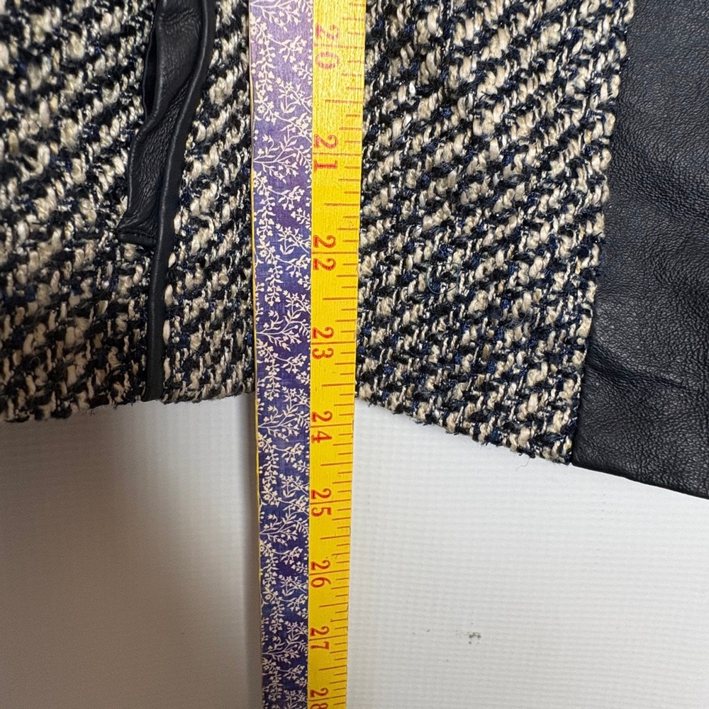 Liz Claiborne New York Tweed Moto Jacket Leather Trim Navy Blue Size 10 Career - Picture 8 of 10